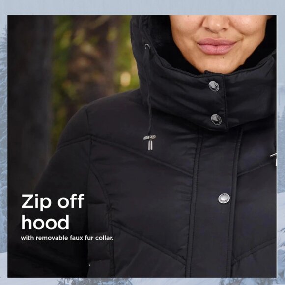 NWT - London Fog Faux-Fur-Trimmed Down Puffer Coat w/Hood - Black - Picture 5 of 12